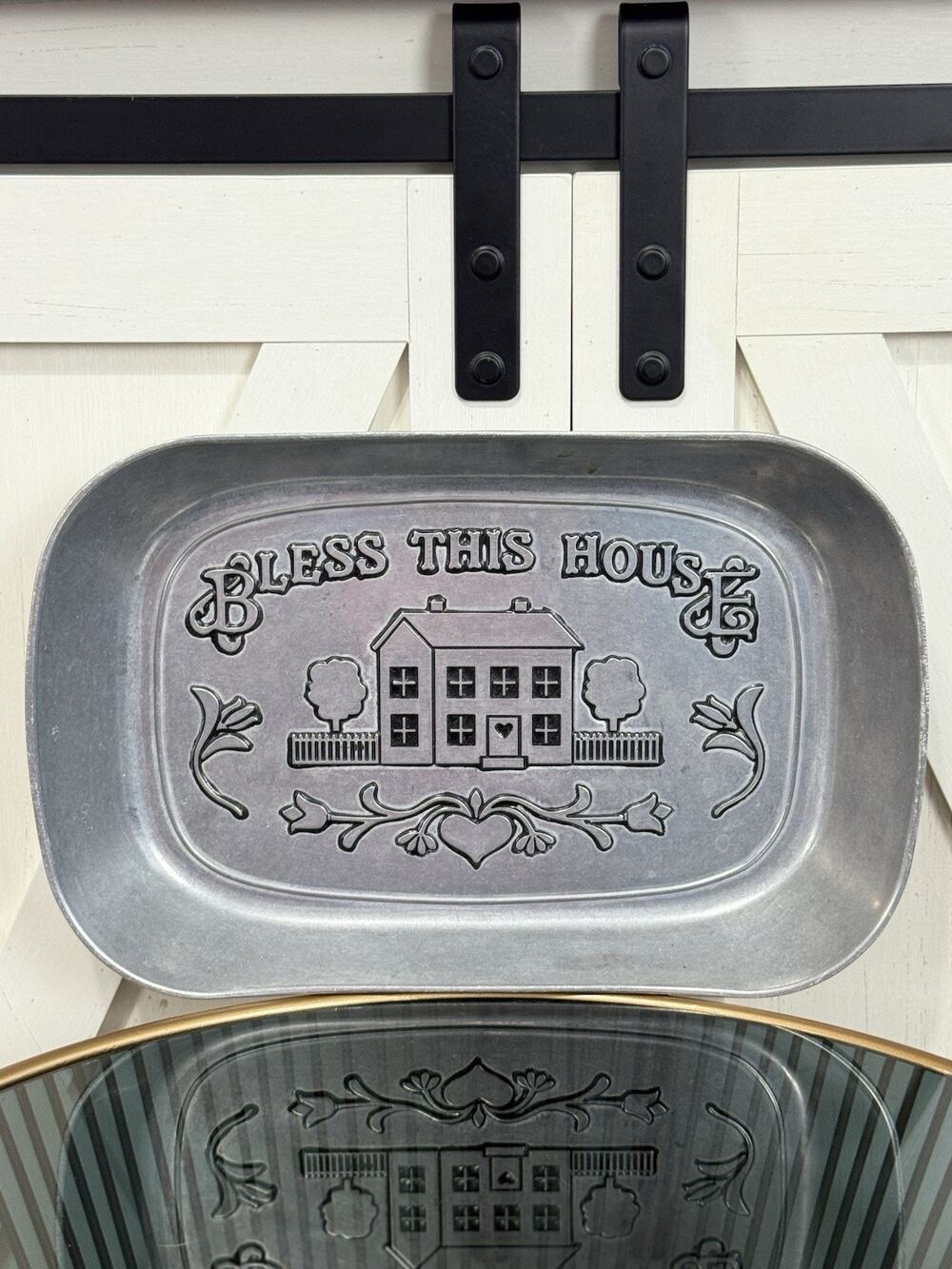 VTG Wilton Armetale Bless This House Pewter Bread Tray Serving Dish USA